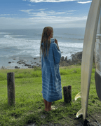 Classic Stripe Hooded Poncho Slate Blue