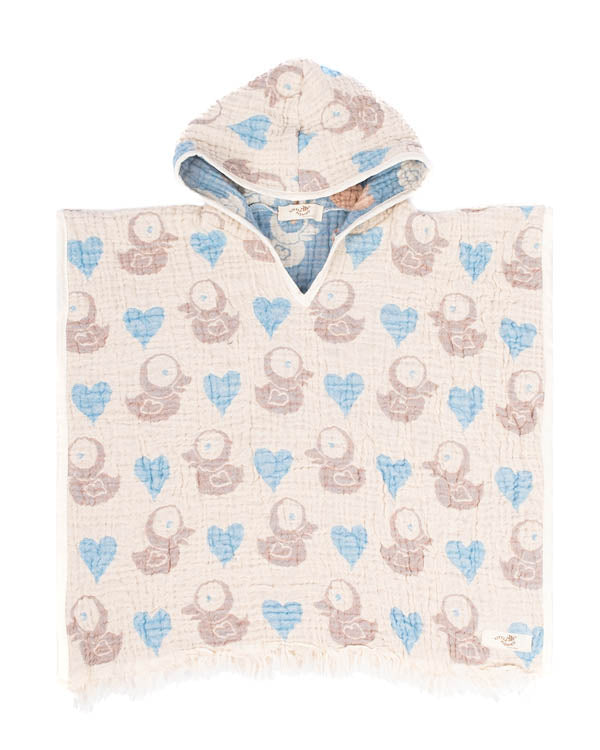 Choo-Choo Train Gauze Hooded Poncho