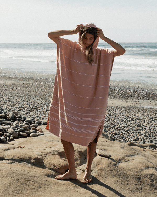Classic Stripe Hooded Poncho – Misty Rose